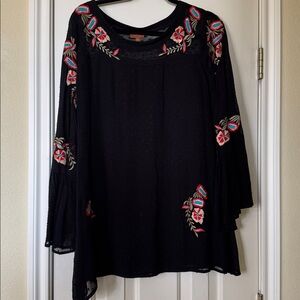Scully Black Top with Colorful Floral Details